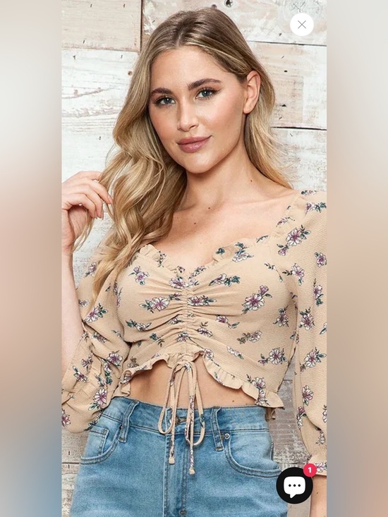 Papermoon Tops - Papermoon Floral Ruched Tie-Front Crop Top in Beige
